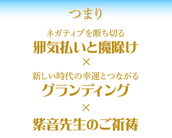 つまり/ネガティブを断ち切る邪気払いと魔除け×新しい時代の幸運とつながるグランディング×紫音先生のご祈祷