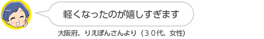 【軽くなったのが嬉しすぎます】大阪府、りえぽんさんより(30代、女性)